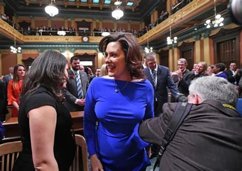 Here is Gretchen Whitmer in a blue dress and the dress looks perfect on ...