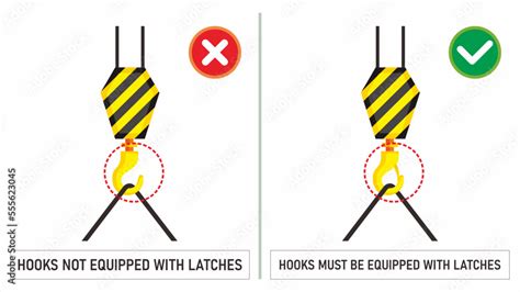 Workplace safety notice of do's and don'ts practice. Incomplete lifting gear. Crane hooks not ...