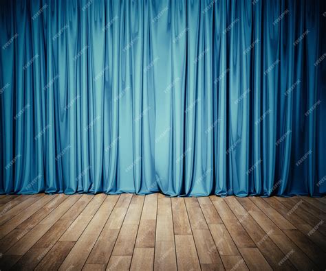 Premium Photo | Stage with blue curtain