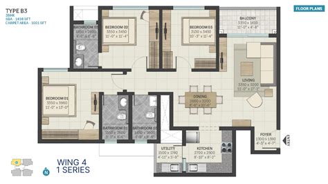 Floor Plan | Sobha Town Park | 3 BHK Apartments