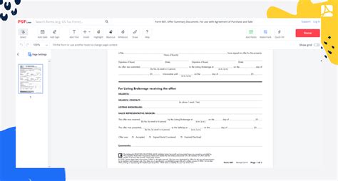 OREA Form 801: Offer Summary Document Online blank — PDFliner