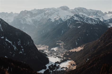 Free Photo: Winter Snow Mountain Valley with Village