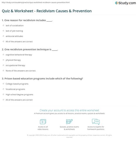 Quiz & Worksheet - Recidivism Causes & Prevention | Study.com