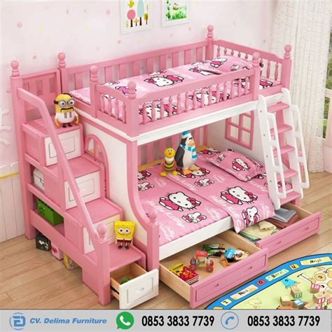 Kasur Anak Tingkat Putih Pink Hello Kitty Toko Furniture Mebel Jepara