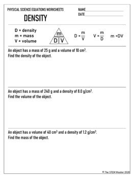 Density Equation Worksheet by The STEM Master | Teachers Pay Teachers