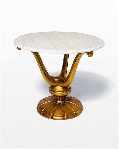 TB010 Gold Base Marble Table Prop Rental | ACME Brooklyn