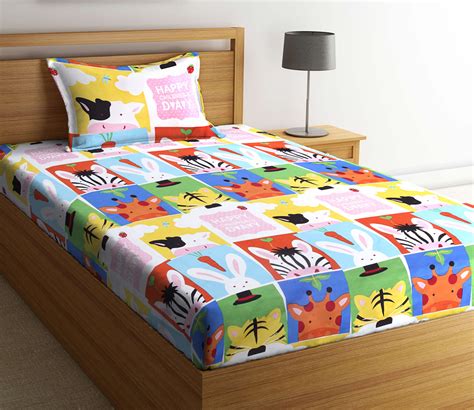 Buy Animal Print Multicolor 210 TC Cotton Blend Single Bed Sheet with Pillow Cover Online in ...