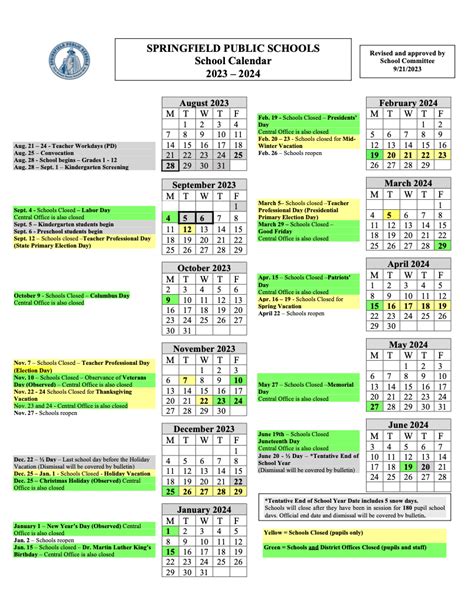 Calendar - Springfield Public Schools