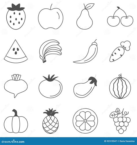 Fruits And Vegetables Sketch Vector In Black Doodle On White