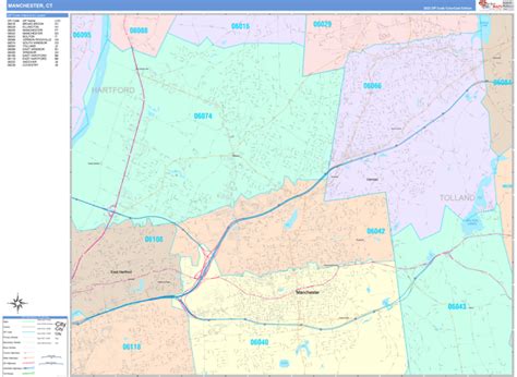 Manchester Connecticut Wall Map (Color Cast Style) by MarketMAPS - MapSales