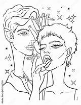 Beautiful Girl smoking Cigarette coloring page Vector For  sketch template