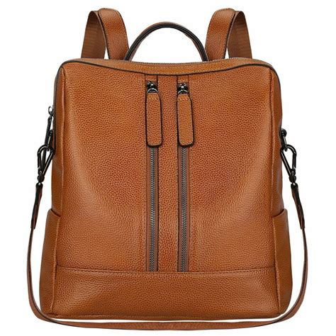 S-ZONE Women Genuine Leather Backpack Casual Shoulder Bag Purse Medium Brown #SZONE | Leather ...