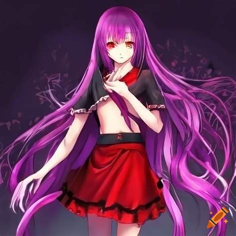 Anime girl with purple hair and red eyes on Craiyon