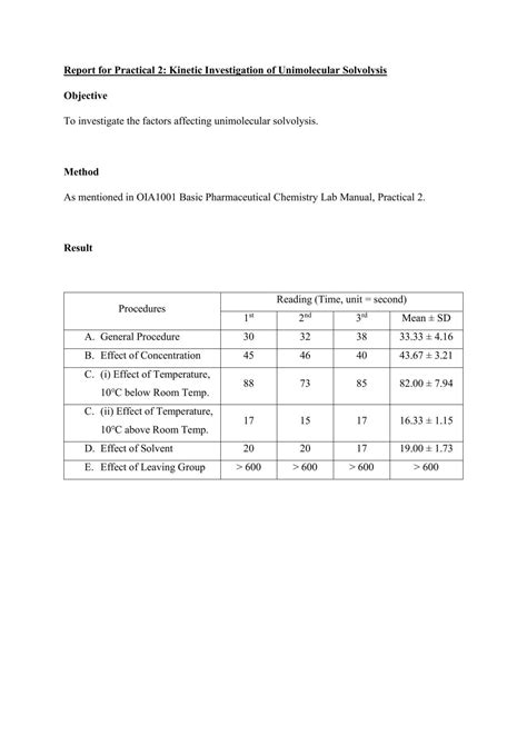 Kinetic Investigation of Unimolecular Solvolysis | OIA1001 - Basic ...