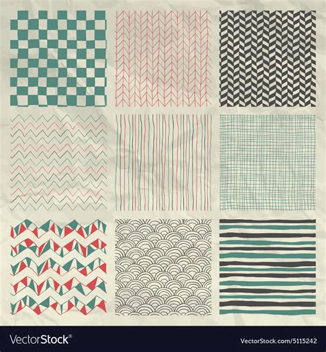 Pen Drawing Seamless Patterns on Crumpled Paper Vector Image