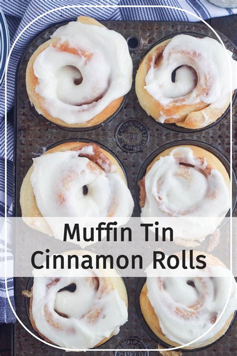 muffin tin cinnamon rolls with white frosting on top