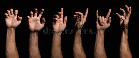 Various Hand Gestures on a Black Background. Stock Image - Image of ...