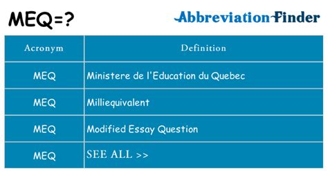 What does MEQ mean? - MEQ Definitions | Abbreviation Finder