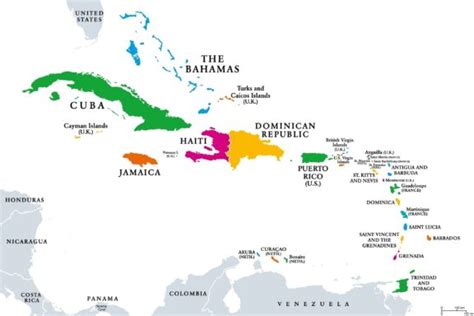 Caribbean Islands Map with Countries, Sovereignty, and Capitals | Mappr