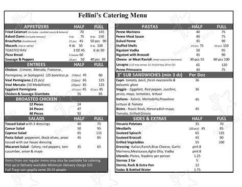 Menu at Fellini Restaurant & Pizzeria, Mount Prospect