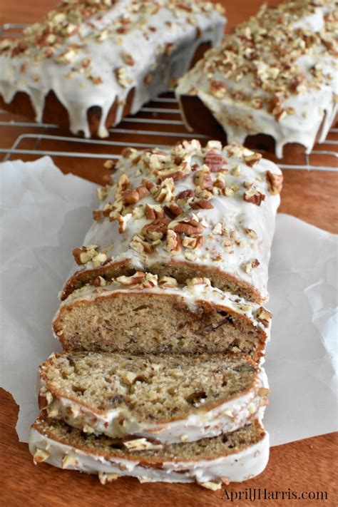 Spiced Banana Nut Loaf with Ginger Glaze - April J Harris