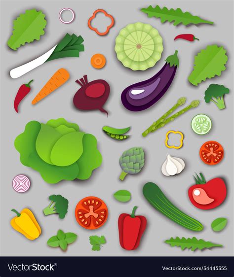 Paper cut craft style fresh vegetables Royalty Free Vector