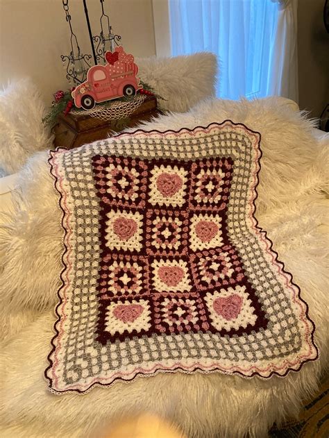 Heart and Granny Square Afghan Baby Afghan Lap Afghan Pink - Etsy