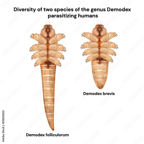 Vettoriale Stock Diversity of two species of the genus Demodex parasitizing humans. Eyelash ...