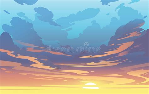 Vector Evening Sky with Clouds. Colorful Sunset Stock Vector - Illustration of horizon, abstract ...