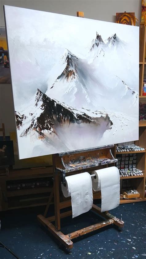 Snowy Mountains | Oil painting | Mountain painting acrylic, Modern art ...