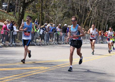 Runners Ran Up Heartbreak Hill during the Boston Marathon April 18, 2016 in Boston. Editorial ...