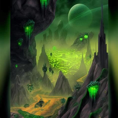 Premium AI Image | green alien planet landscape psychedelic concept art