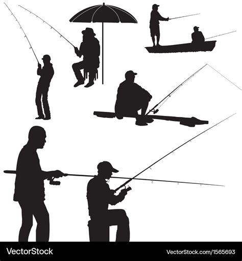 Fishing man silhouette Royalty Free Vector Image