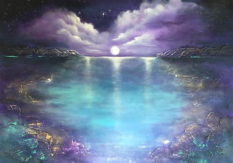 Original Acrylic Painting Full Moon Painting Seascape Art - Etsy