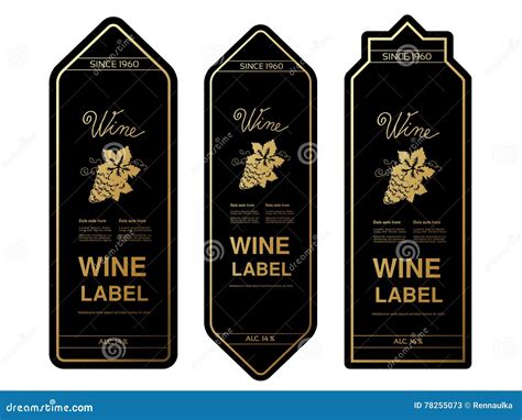 Black Golden Wine Labels with Grapes on White Background. Rectangle Frames on Wine Bottle ...