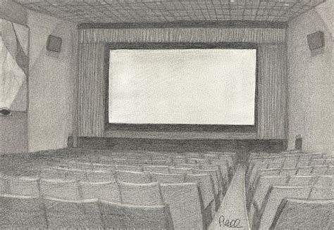 Cinema / movie theatre drawing | Perspective sketch, Cinema art ...