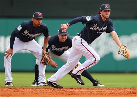 February 18, 2017, Lake Buena Vista, FL: Atlanta Braves infielders Johan Camargo (from left) and ...