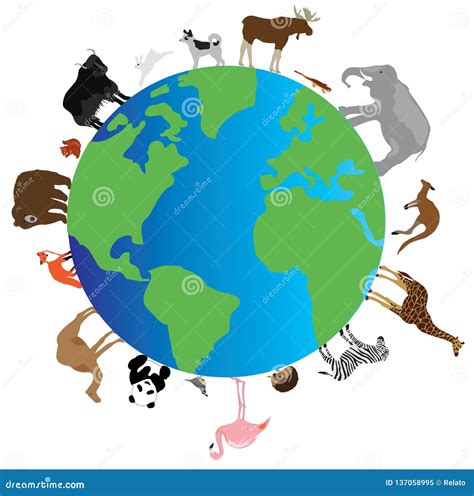 Vector Planet With Animals Around It. Stock Vector - Illustration of life, animal: 137058995