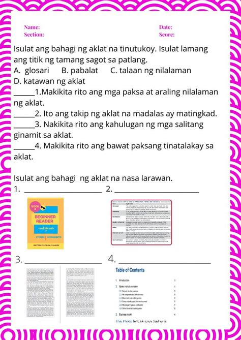 Bahagi ng Aklat Interactive Worksheet for Teaching ESL Students