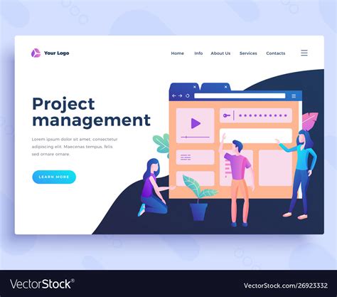 Landing page template project management concept Vector Image