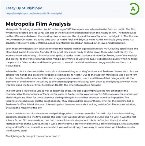 Metropolis Film Analysis Essay Example | StudyHippo.com