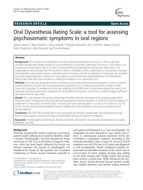 (PDF) Oral Dysesthesia Rating Scale: A tool for assessing psychosomatic ...