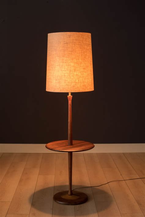Mid Century Walnut Laurel Floor Lamp with Side Table - Mid Century Maddist