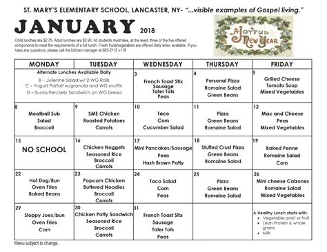 Lunch Menu | St. Mary's Elementary School - Lancaster, NY