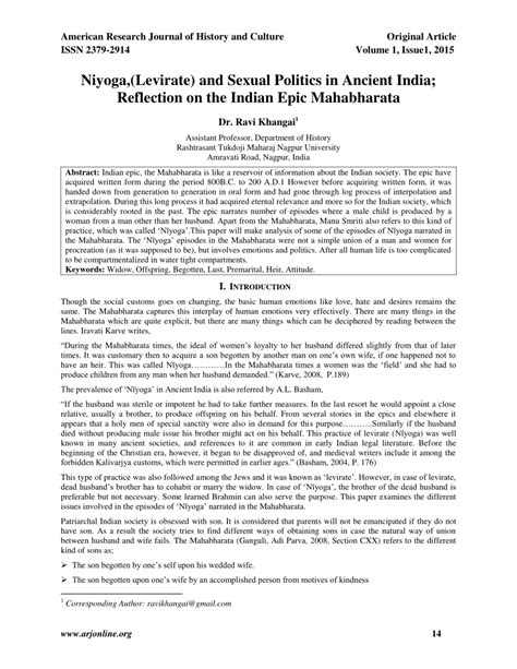 (PDF) Niyoga,(Levirate) and Sexual Politics in Ancient India; Reflection on the Indian Epic ...