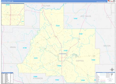 Coffee County, GA Zip Code Wall Map Basic Style by MarketMAPS - MapSales