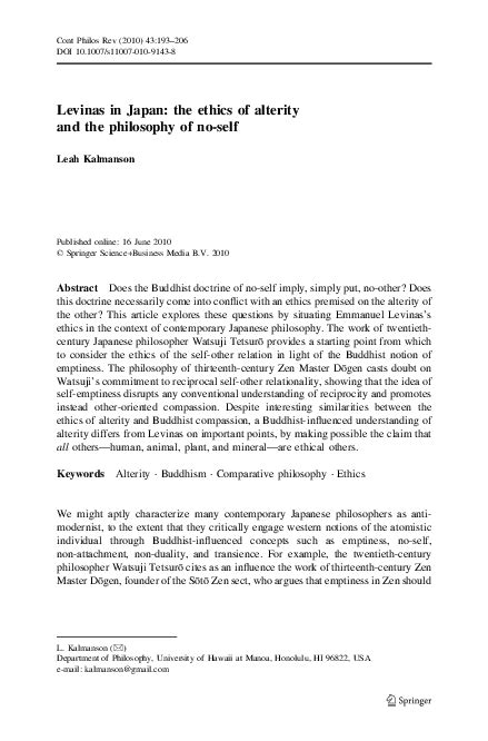 (PDF) Levinas in Japan: the ethics of alterity and the philosophy of no-self | Leah Kalmanson ...