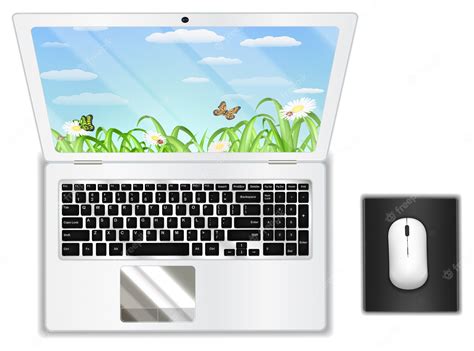 Premium Vector | Top view real white laptop computer with mouse