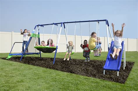 Sportspower Mountain View Metal Swing Set with Glide Ride, Saucer ...