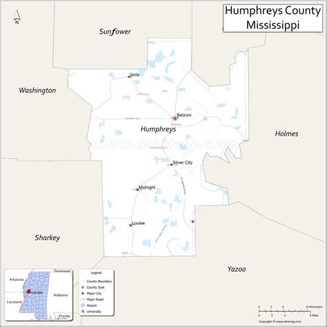 Humphreys County Map, Mississippi - Where is Located, Cities, Population, Highways & Facts